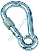 Spring hook with safety screw and eyelet